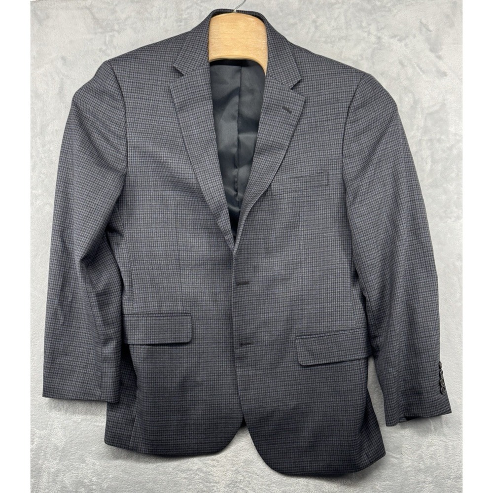 Jos A Bank Executive 100% Wool Sport Jacket Blue Gray Houndstooth Men's 40R